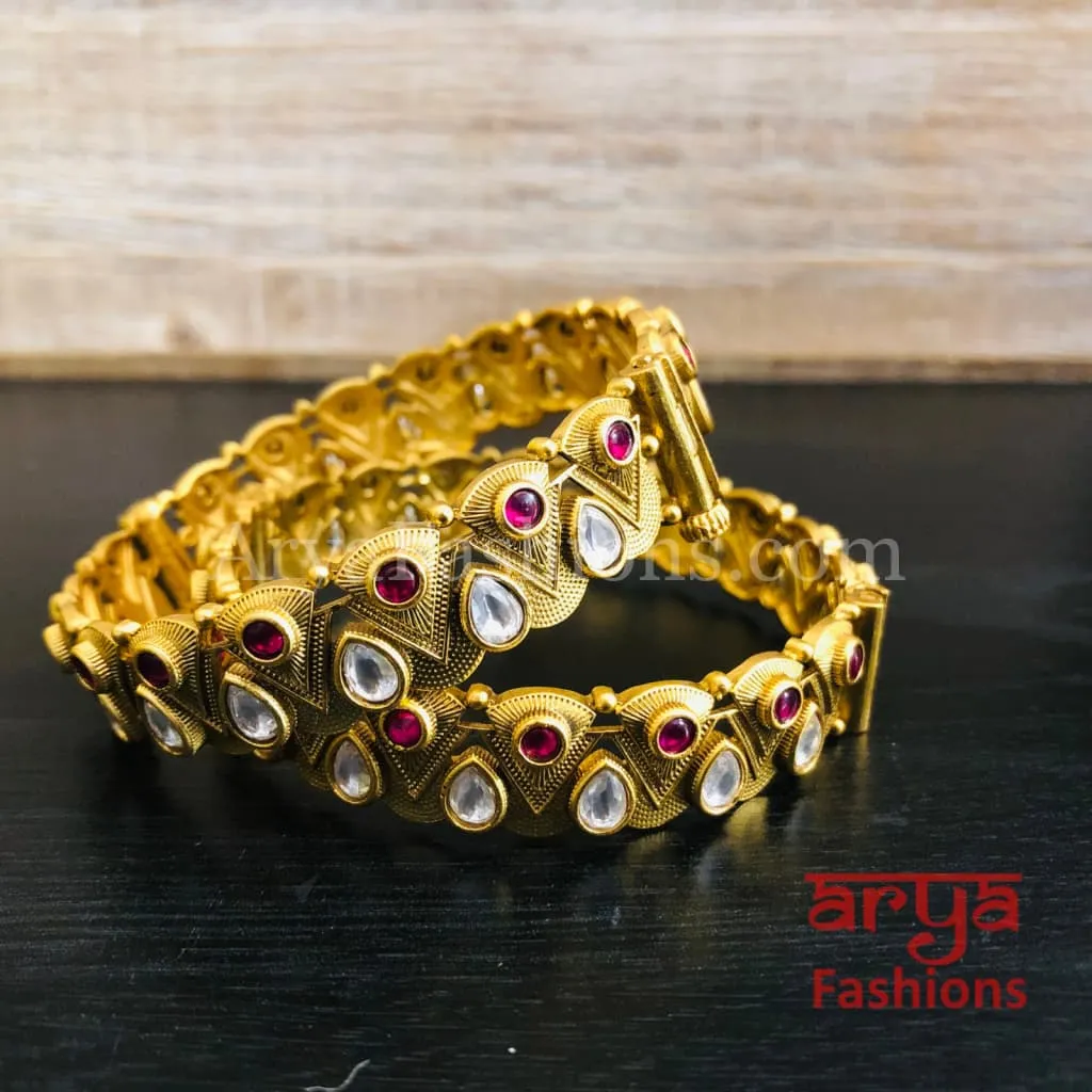 Kavira Ruby Kundan Jadau Kada/ Jaipuri Kundan Bangles