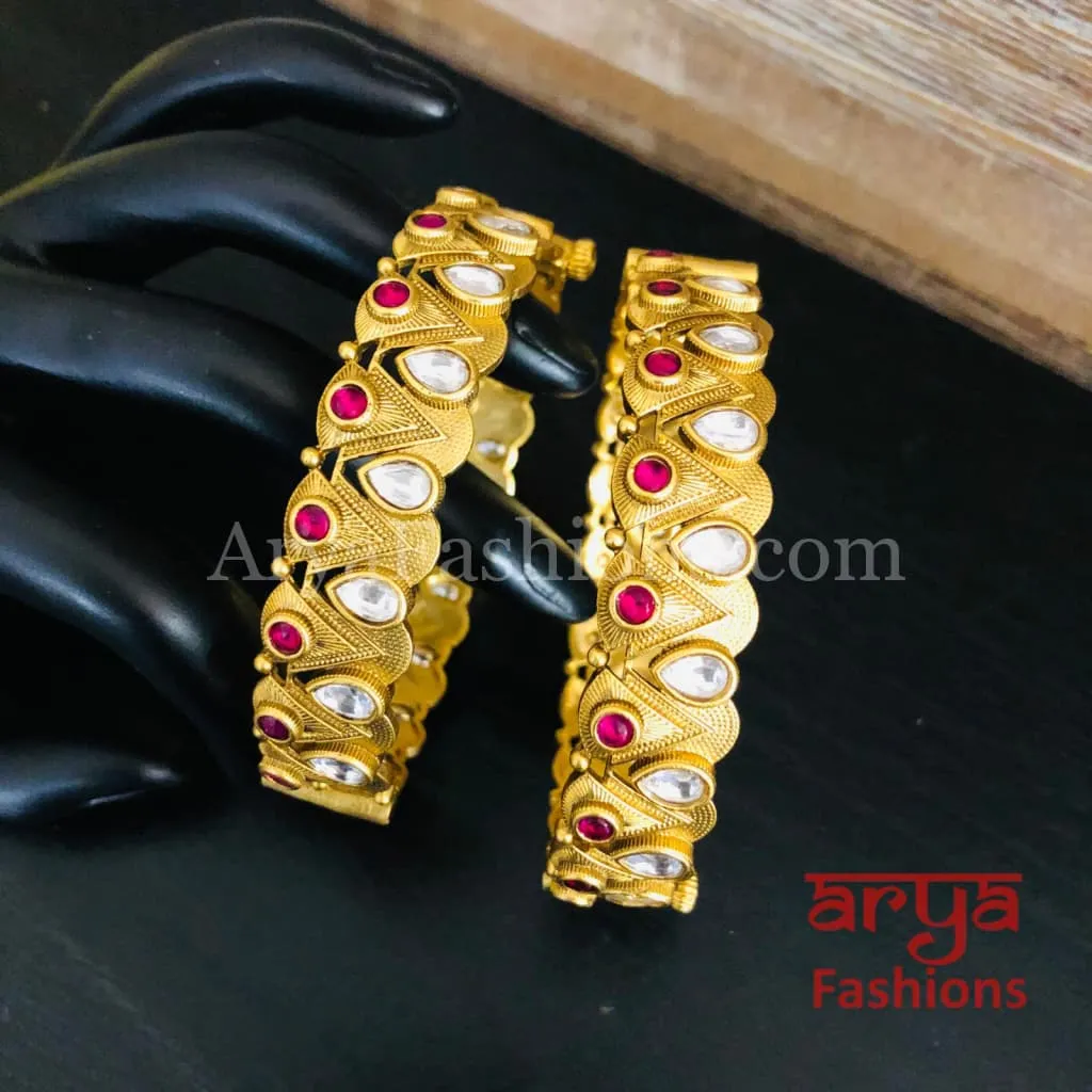 Kavira Ruby Kundan Jadau Kada/ Jaipuri Kundan Bangles