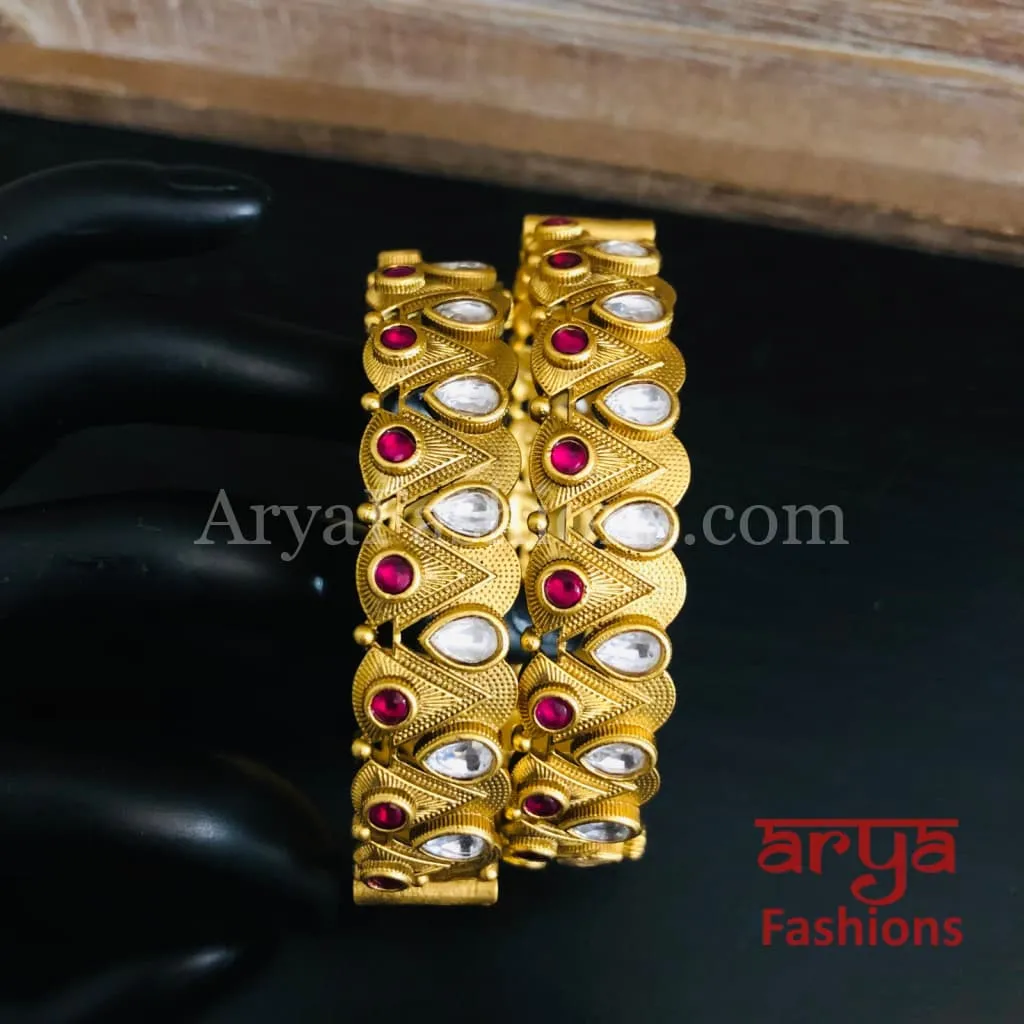 Kavira Ruby Kundan Jadau Kada/ Jaipuri Kundan Bangles