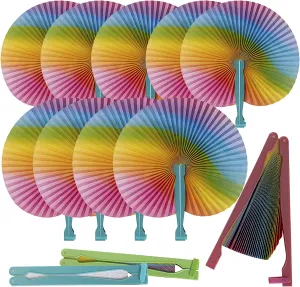 Kicko 10 Inch Folding Rainbow Paper Fan - 12 Pieces of Accordion Style Assortment