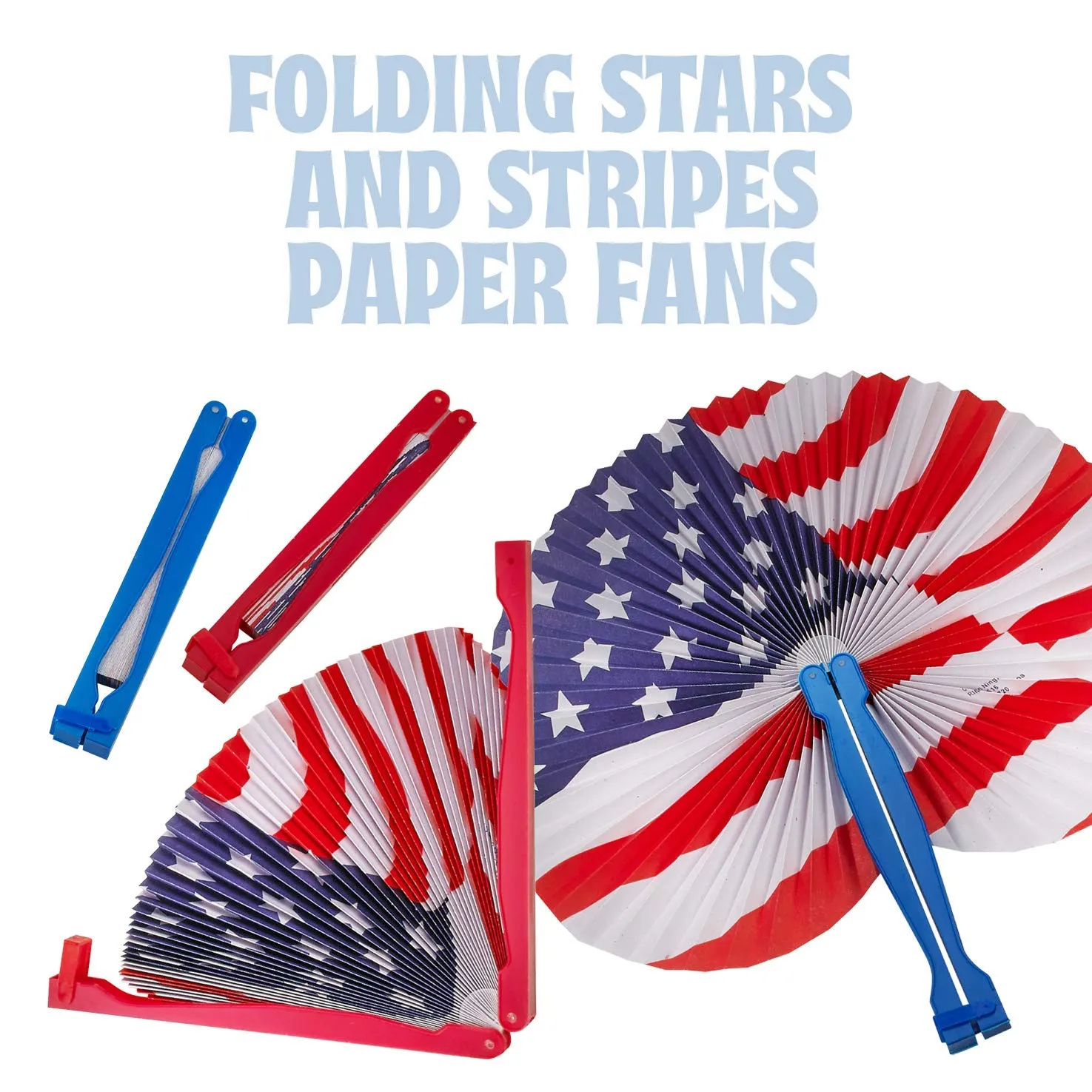 Kicko 10 Inch Folding Stars and Stripes Paper Fan - 12 Pieces Accordion Style Assortment