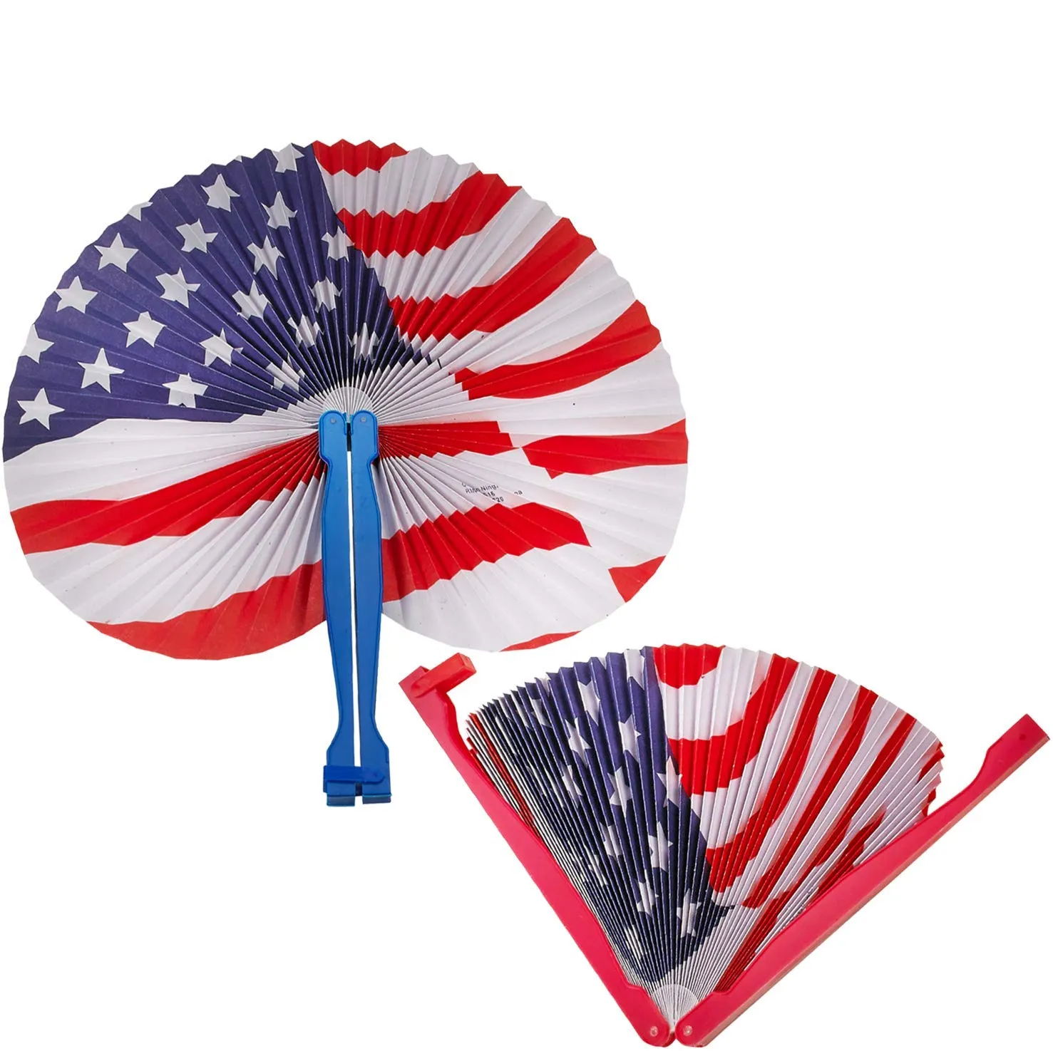 Kicko 10 Inch Folding Stars and Stripes Paper Fan - 12 Pieces Accordion Style Assortment