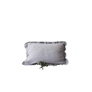 Light Grey Linen Pillowcase with Frills