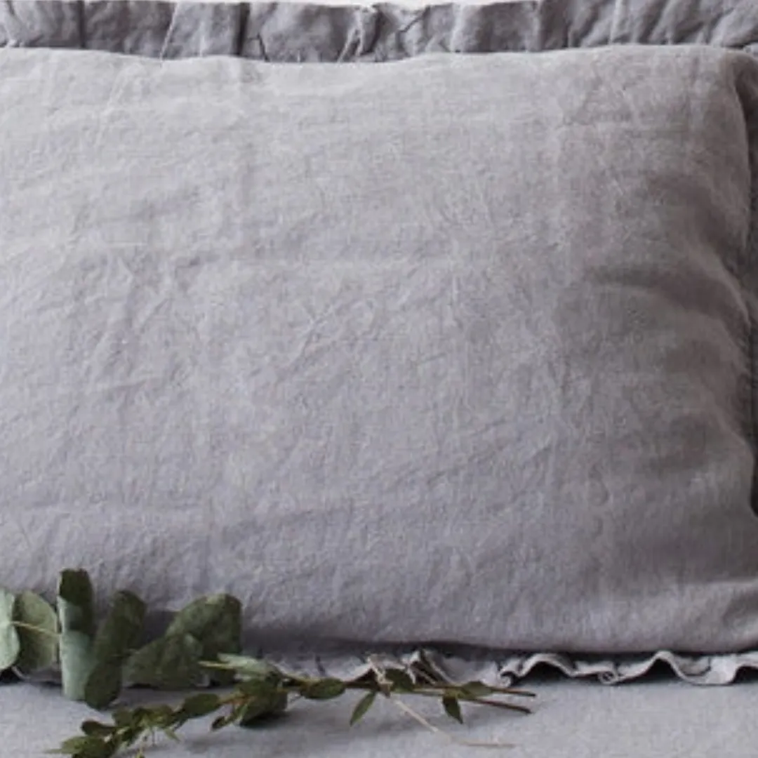 Light Grey Linen Pillowcase with Frills