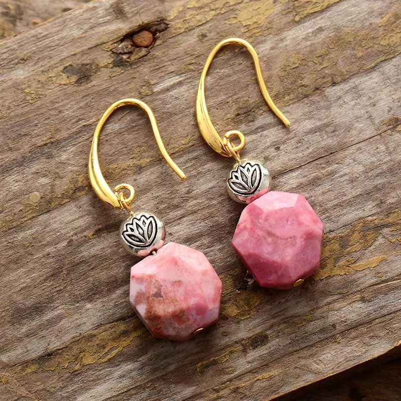 'Lotus' Charm Rhodonite Earrings