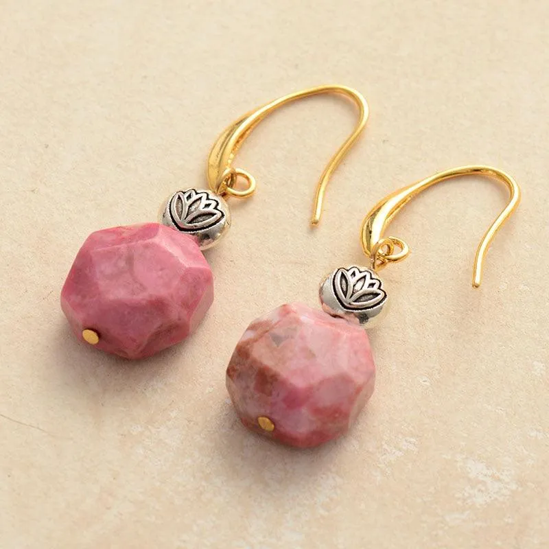 'Lotus' Charm Rhodonite Earrings