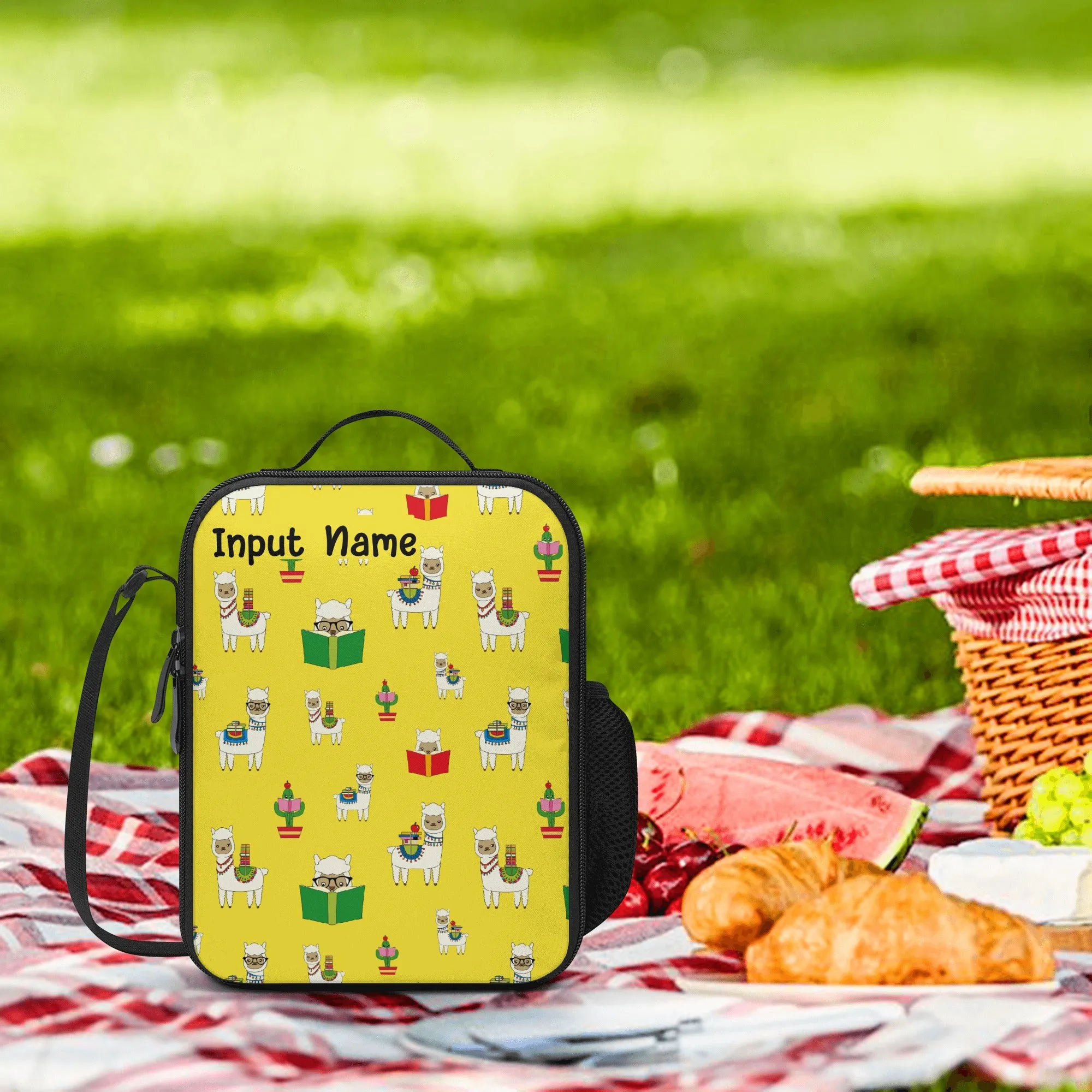 Lunch Bag | All-Over Print | Lunch Box Bag with Bottle Holder | Personalized | Spacious |Cute Alpaca