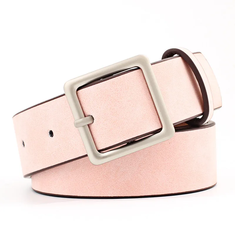 Luxury Designer Womens Leather Belts with Square Metal Buckle