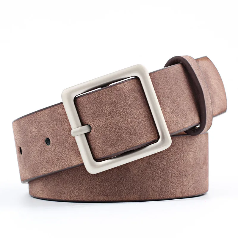 Luxury Designer Womens Leather Belts with Square Metal Buckle