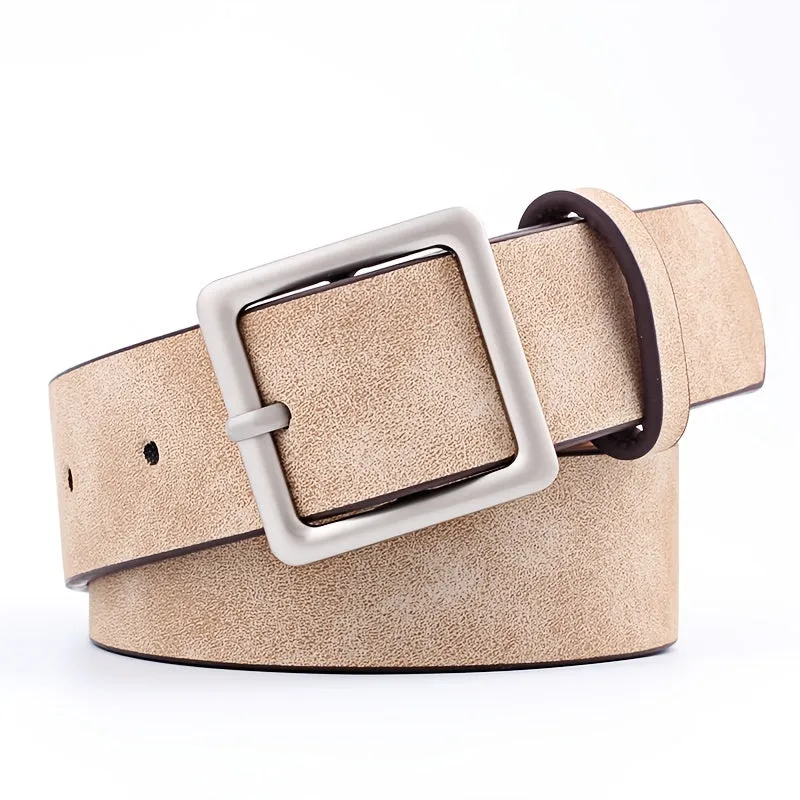 Luxury Designer Womens Leather Belts with Square Metal Buckle