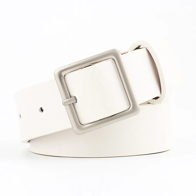 Luxury Designer Womens Leather Belts with Square Metal Buckle