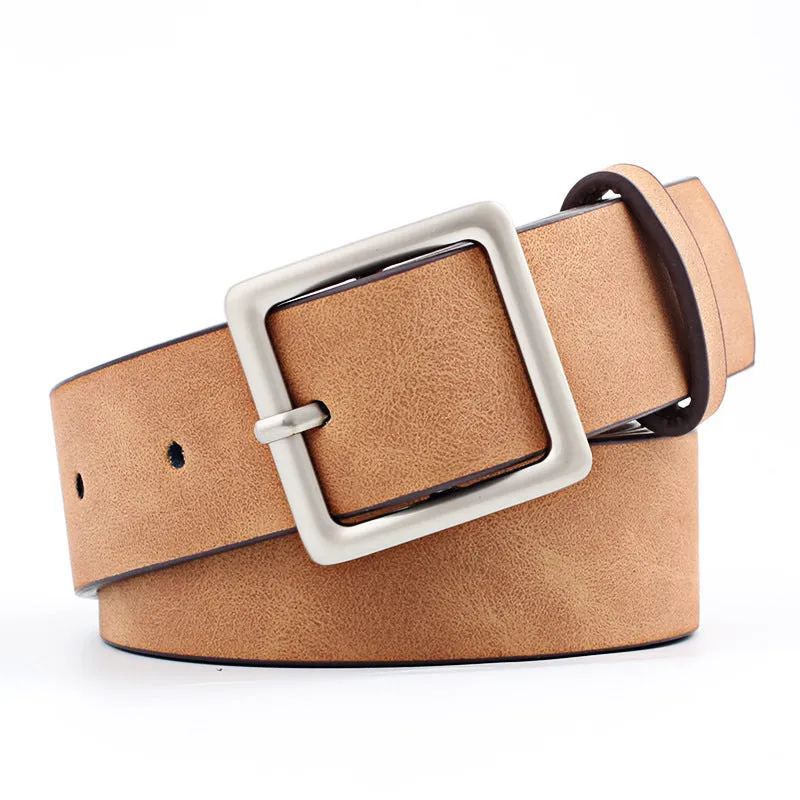 Luxury Designer Womens Leather Belts with Square Metal Buckle