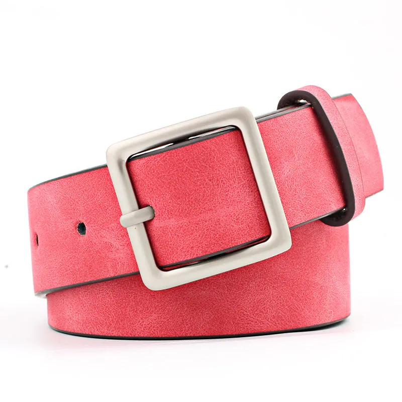 Luxury Designer Womens Leather Belts with Square Metal Buckle