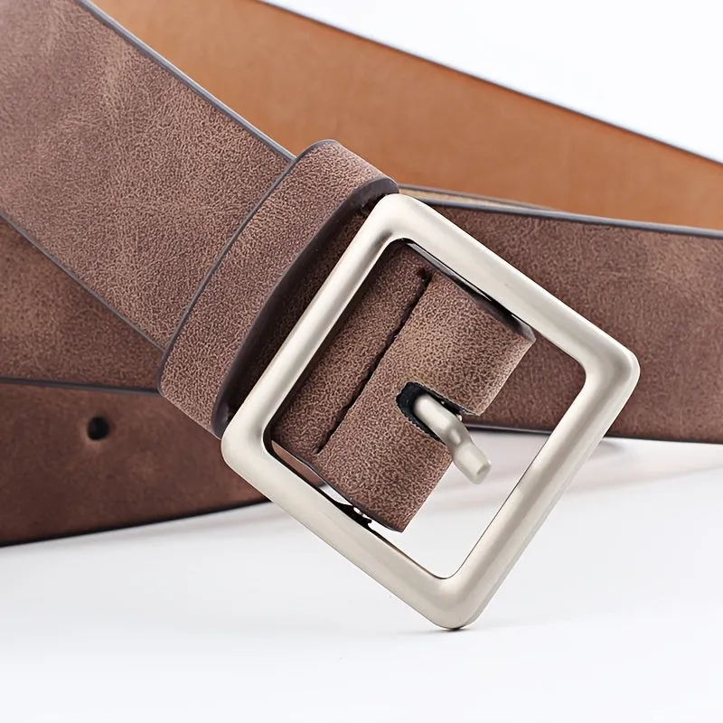 Luxury Designer Womens Leather Belts with Square Metal Buckle