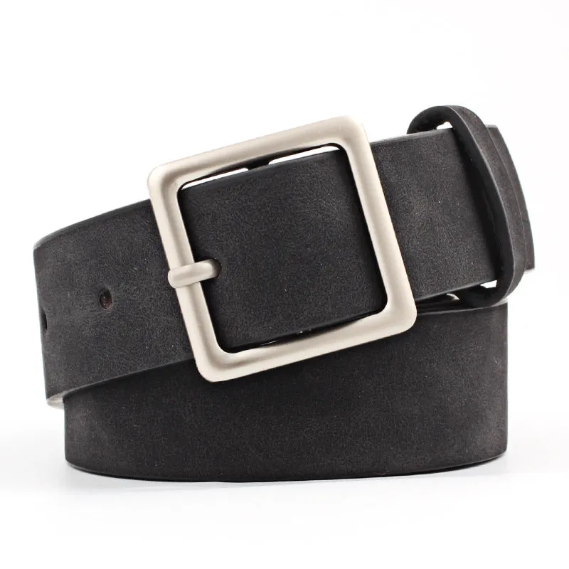 Luxury Designer Womens Leather Belts with Square Metal Buckle