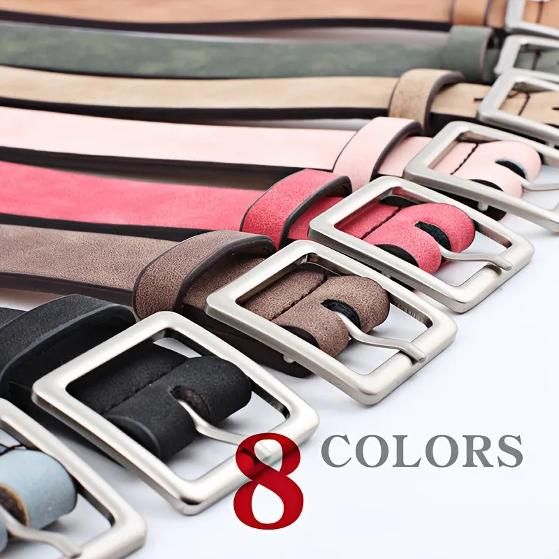 Luxury Designer Womens Leather Belts with Square Metal Buckle