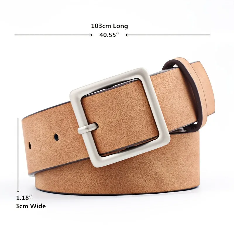 Luxury Designer Womens Leather Belts with Square Metal Buckle