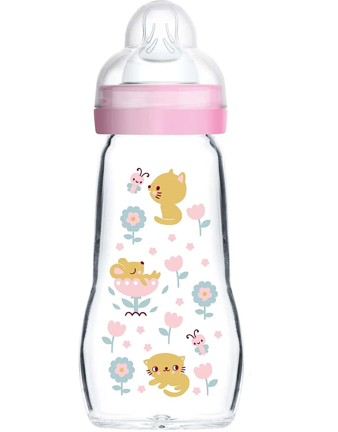 MAM Feel Good Organic Garden Glass Baby Bottle 260ml Pink 2 