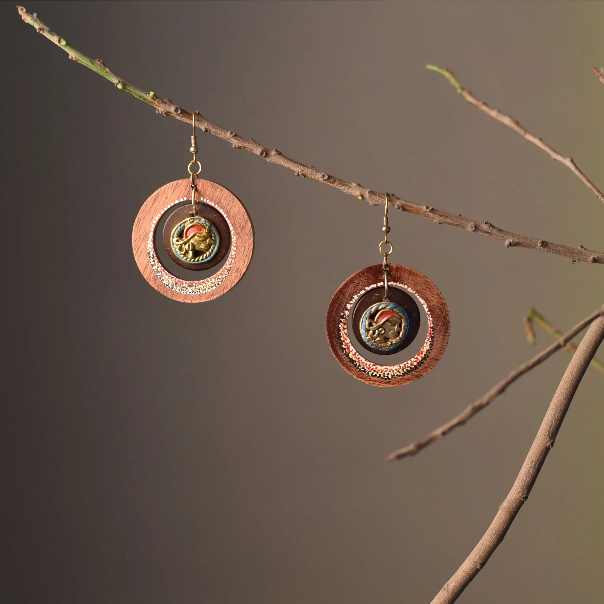 Minimalist Chic: Handcrafted Wooden Loop Earrings with Brass