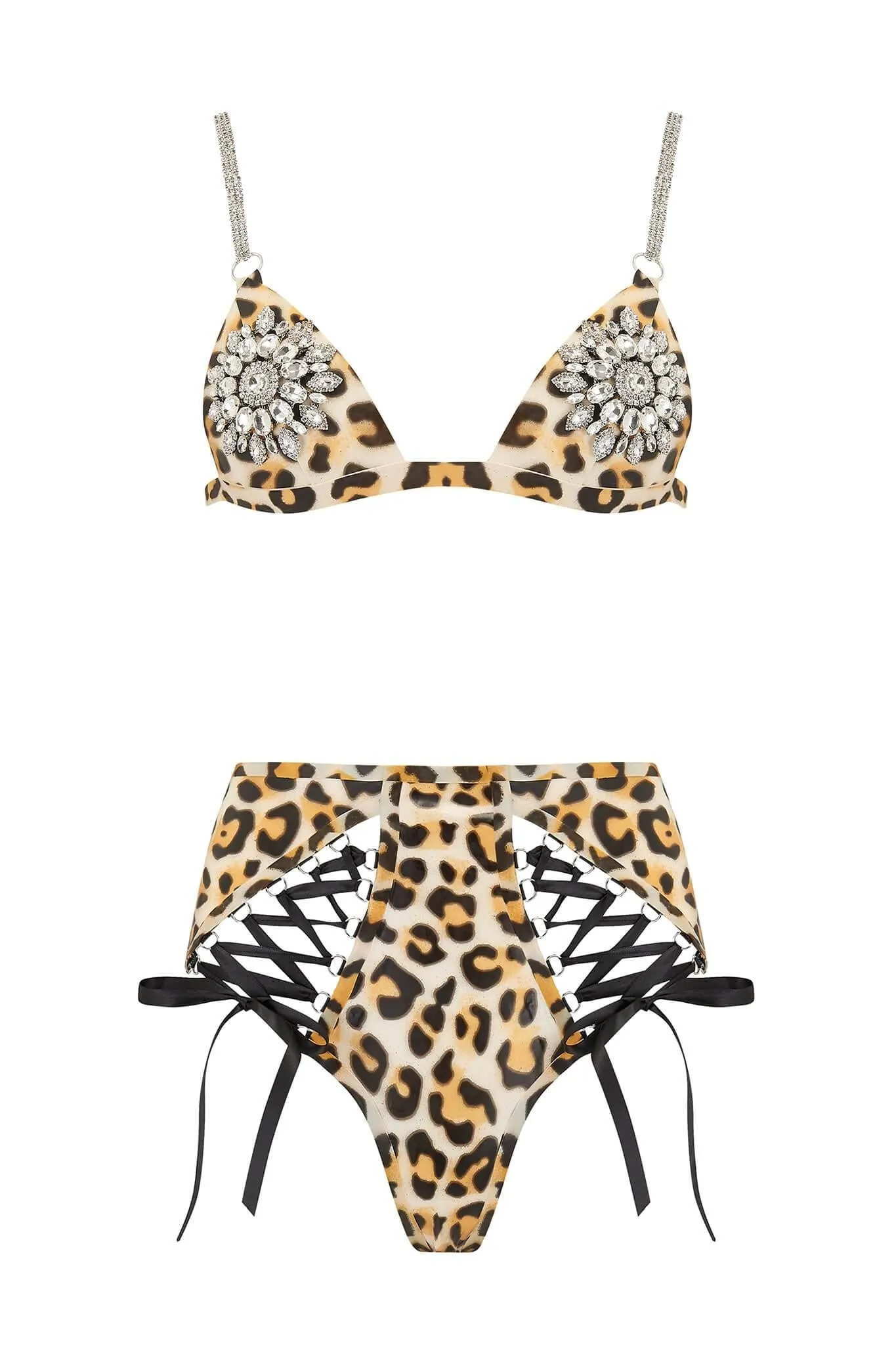 Mu Lambda Leopard Latex Lingerie Set