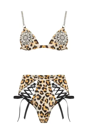 Mu Lambda Leopard Latex Lingerie Set