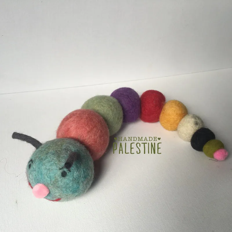 Natural Felted Wool Baby Toy Caterpillar from Handmade Felt