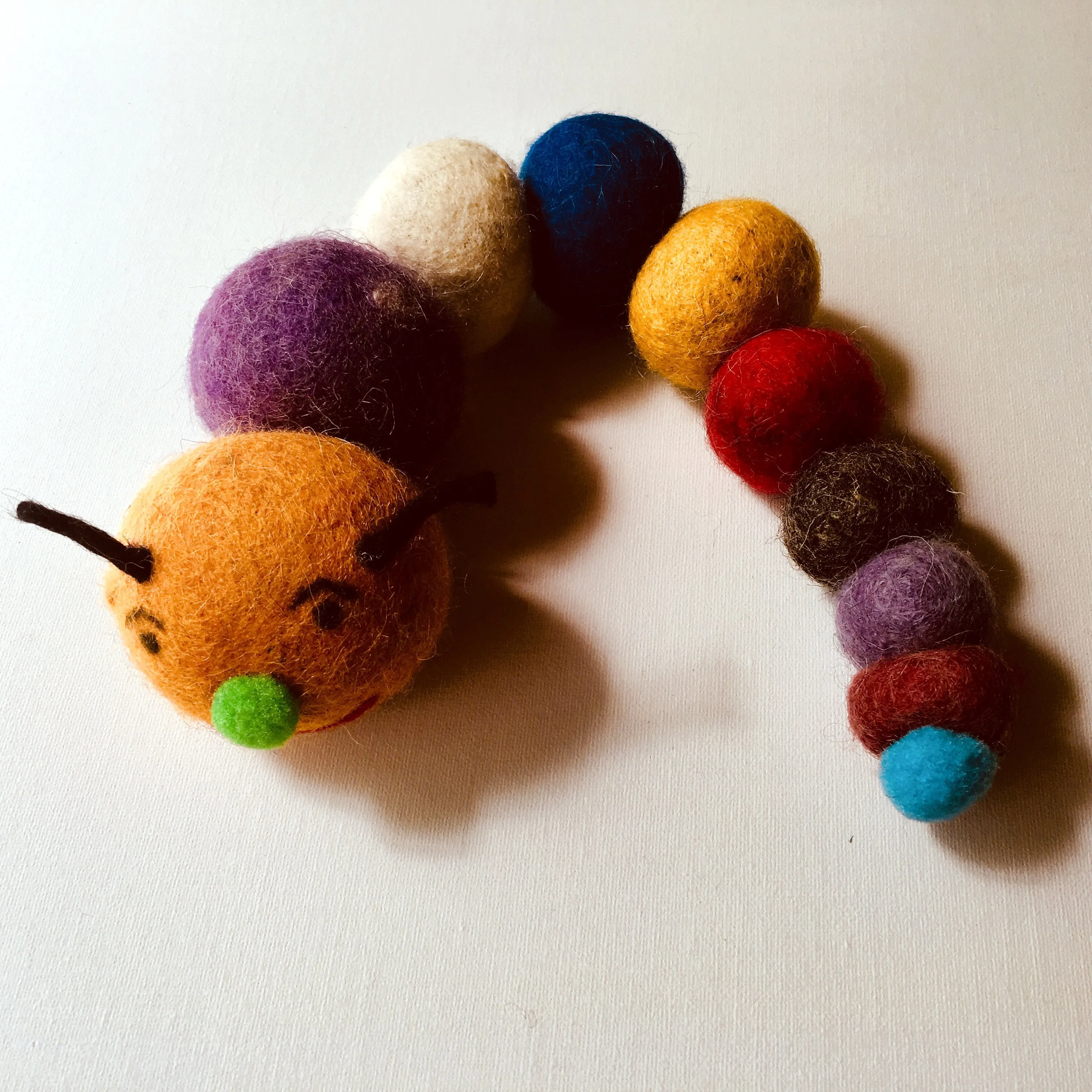 Natural Felted Wool Baby Toy Caterpillar from Handmade Felt