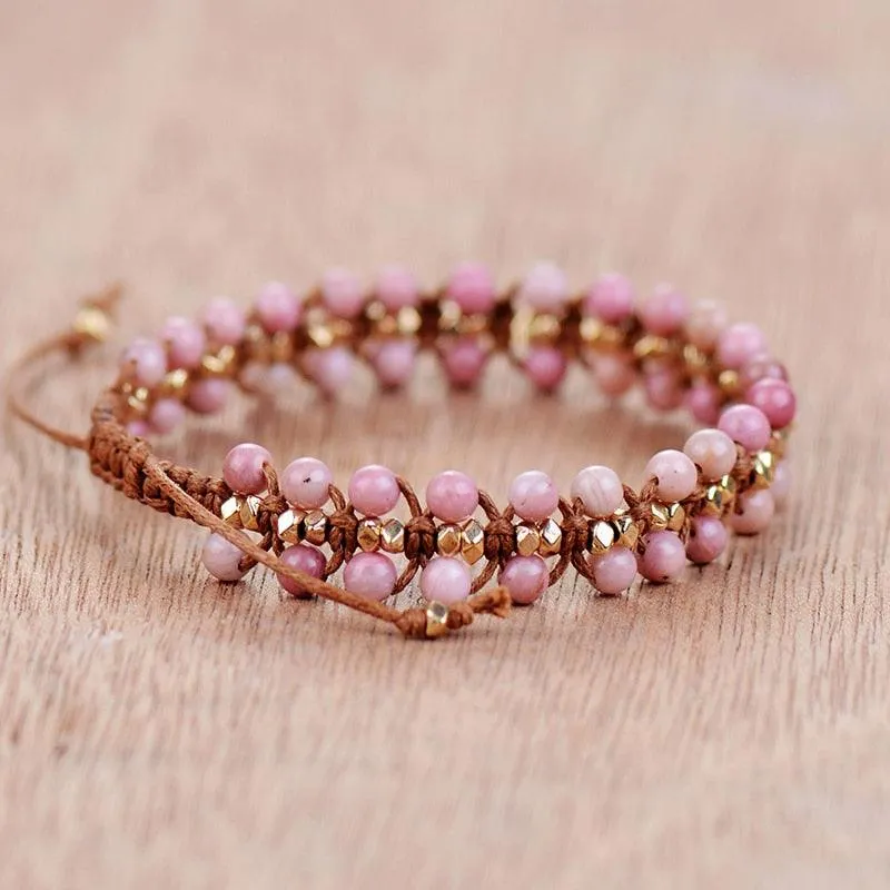 Natural Rhodonite Braided Cord Bracelet