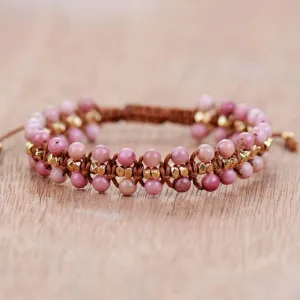 Natural Rhodonite Braided Cord Bracelet