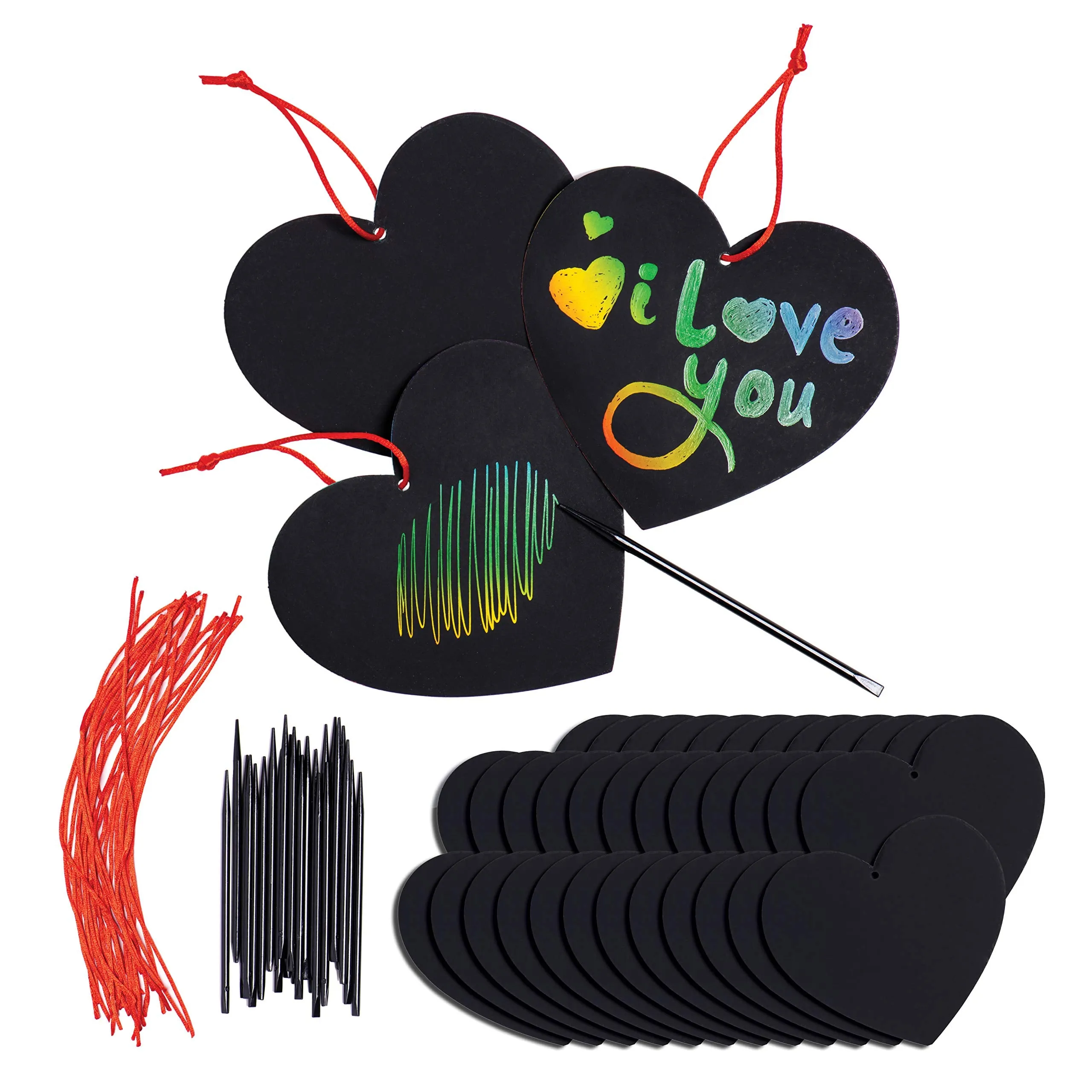 Neliblu Valentines Day Decoration Scratch Art Paper Crafts Kit Bulk Pack of Scratch Hearts