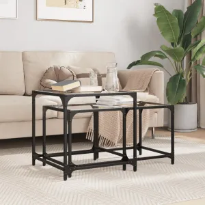 Nesting Coffee Tables 2 pcs with Transparent Glass Top Steel