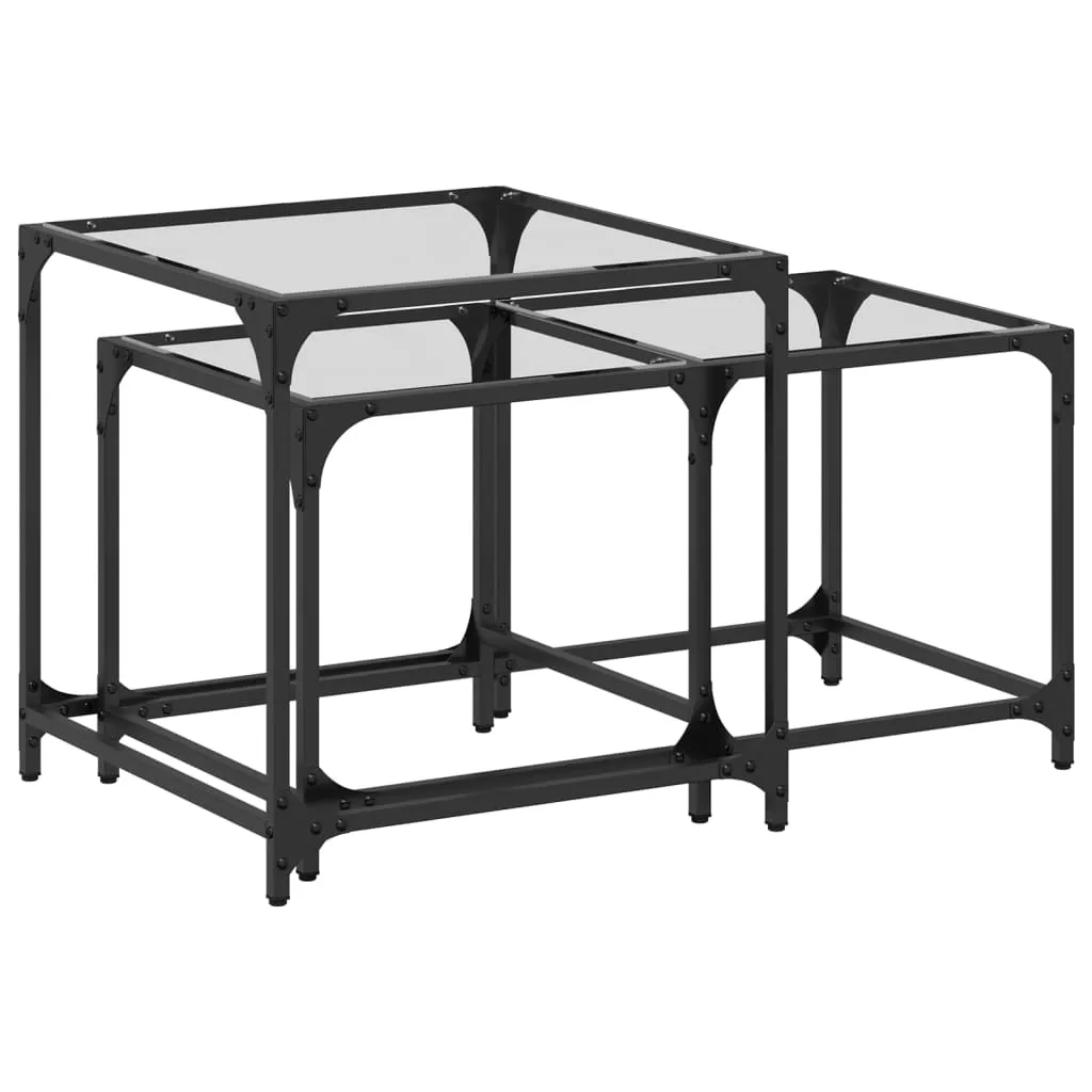 Nesting Coffee Tables 2 pcs with Transparent Glass Top Steel