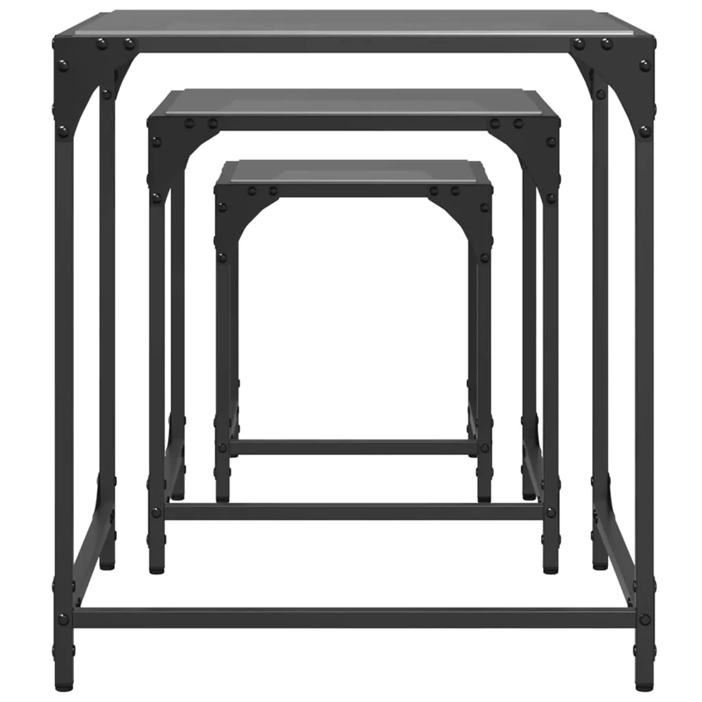 Nesting Coffee Tables 3 pcs with Black Glass Top Steel