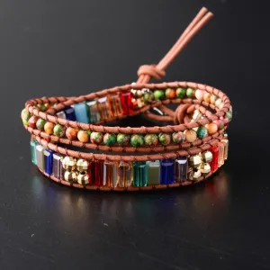 New Chakra Bracelet Fashion Jewelry  Natural Stone Bead Handmade Crystal Leather Bracelet Wrap Bracelet HandWork Drop Shipping