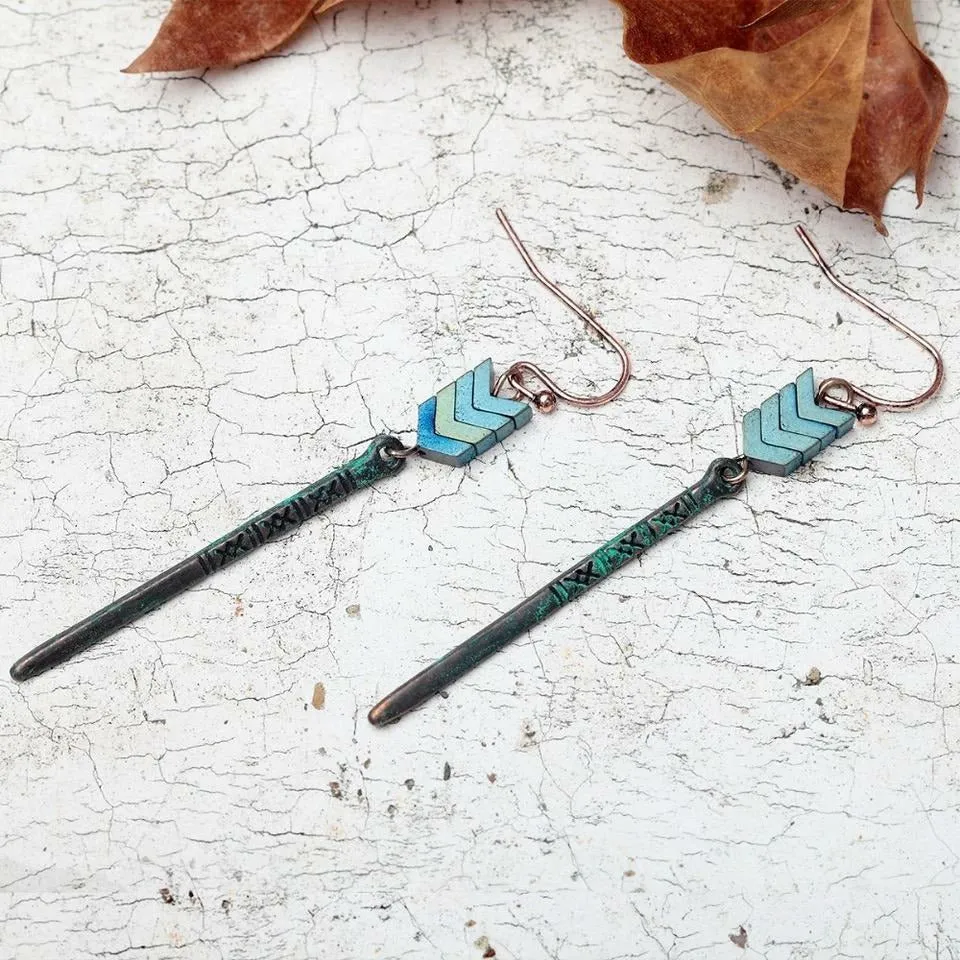 Patina Drop Earrings - Green / Silver