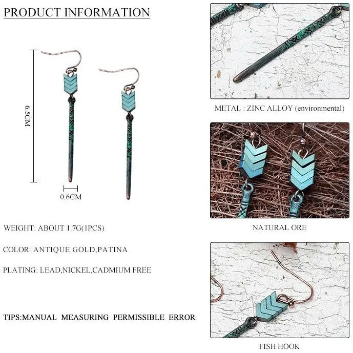 Patina Drop Earrings - Green / Silver