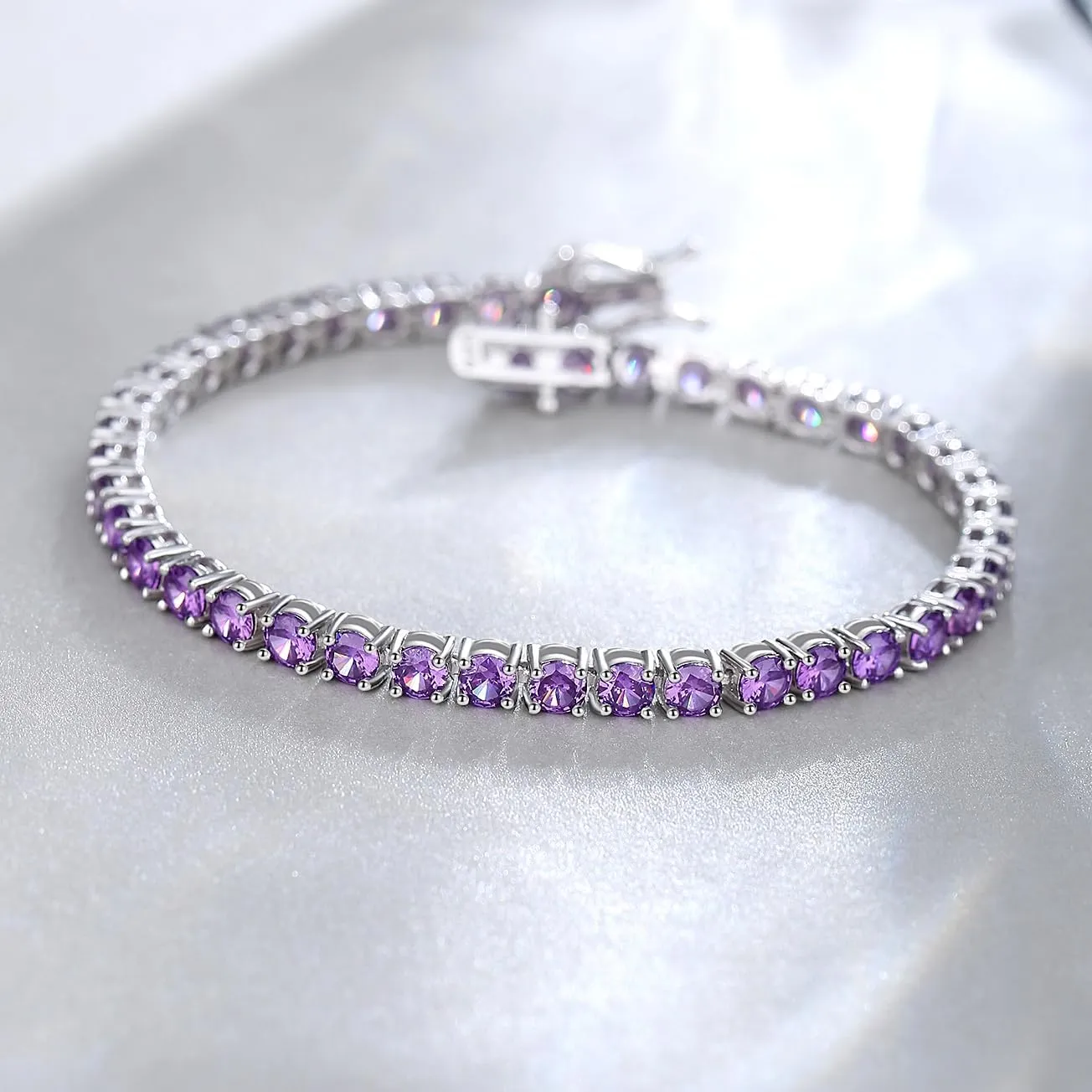 "Spiritual Purple" Amethyst Tennis Sterling Silver Bracelet