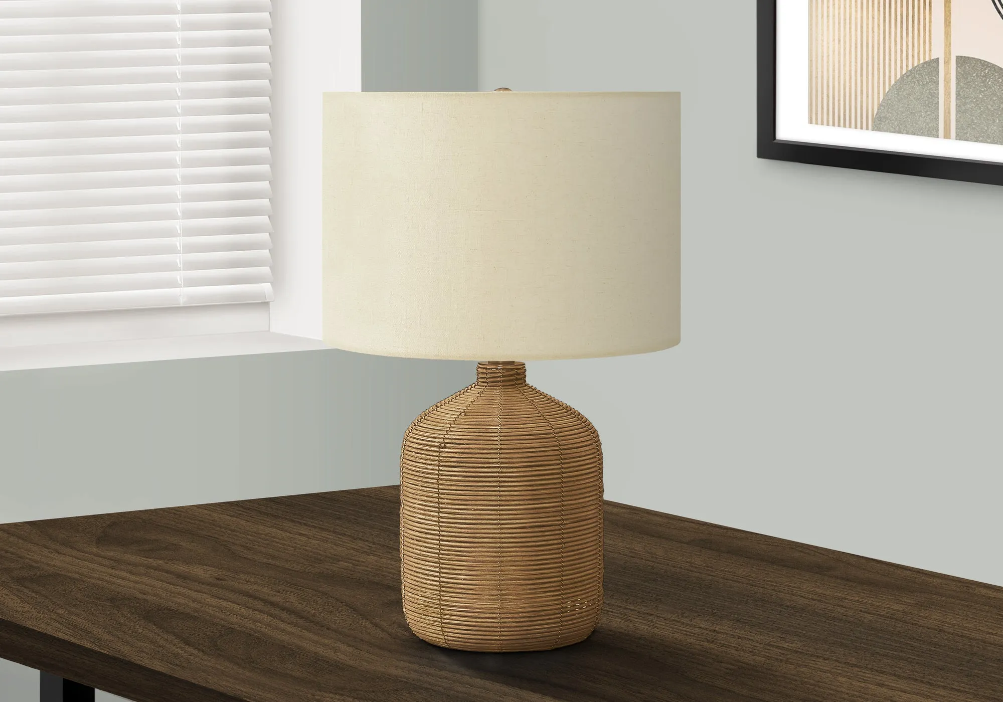 Radiance Modern: 23 inch Brown Rattan Table Lamp with Beige Shade