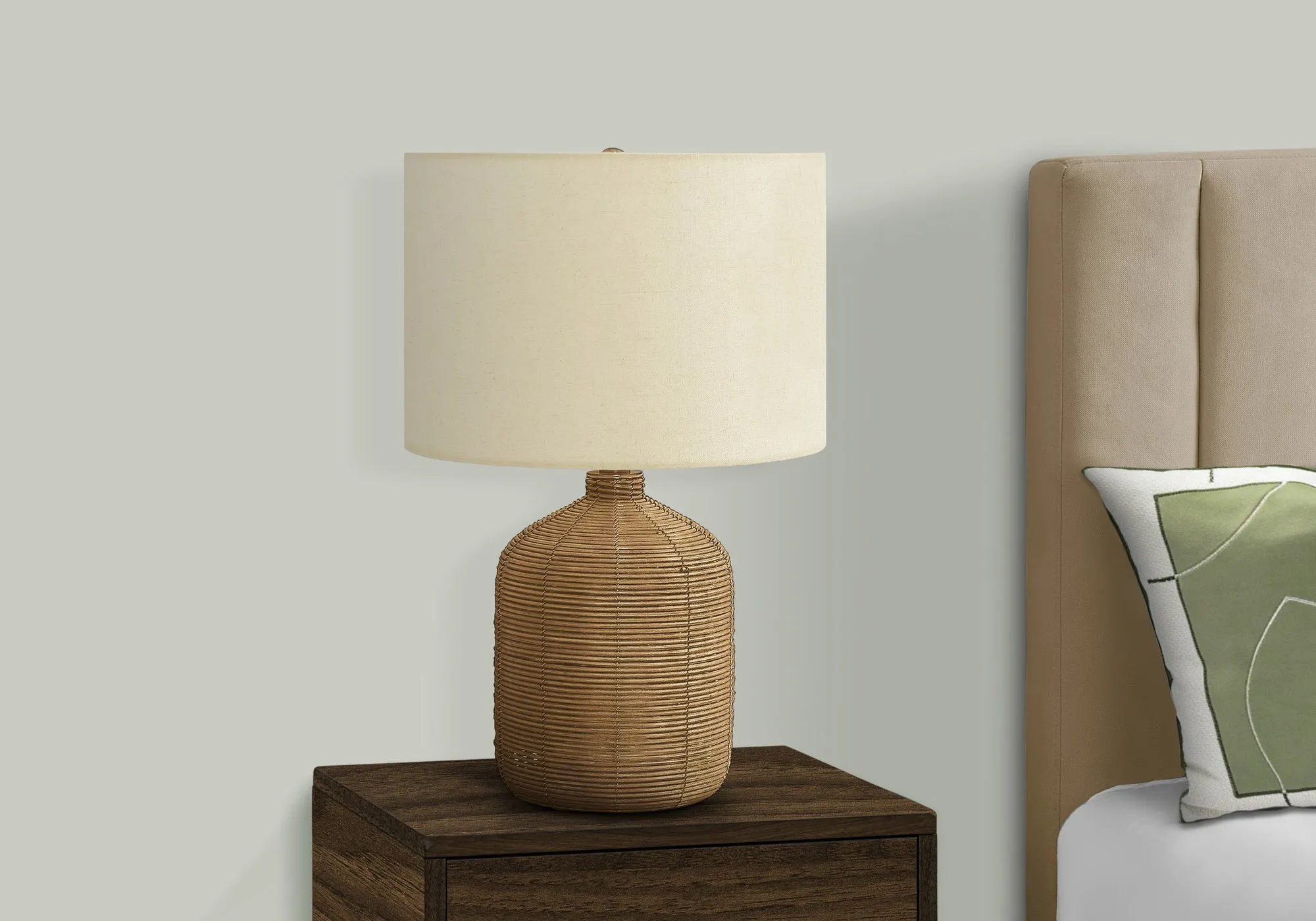 Radiance Modern: 23 inch Brown Rattan Table Lamp with Beige Shade