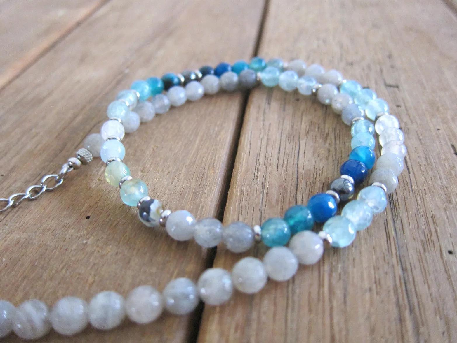 Rainbow Labradorite, Hematite, Blue Agate Luxurious Necklace - Calming, Confidence, Protection