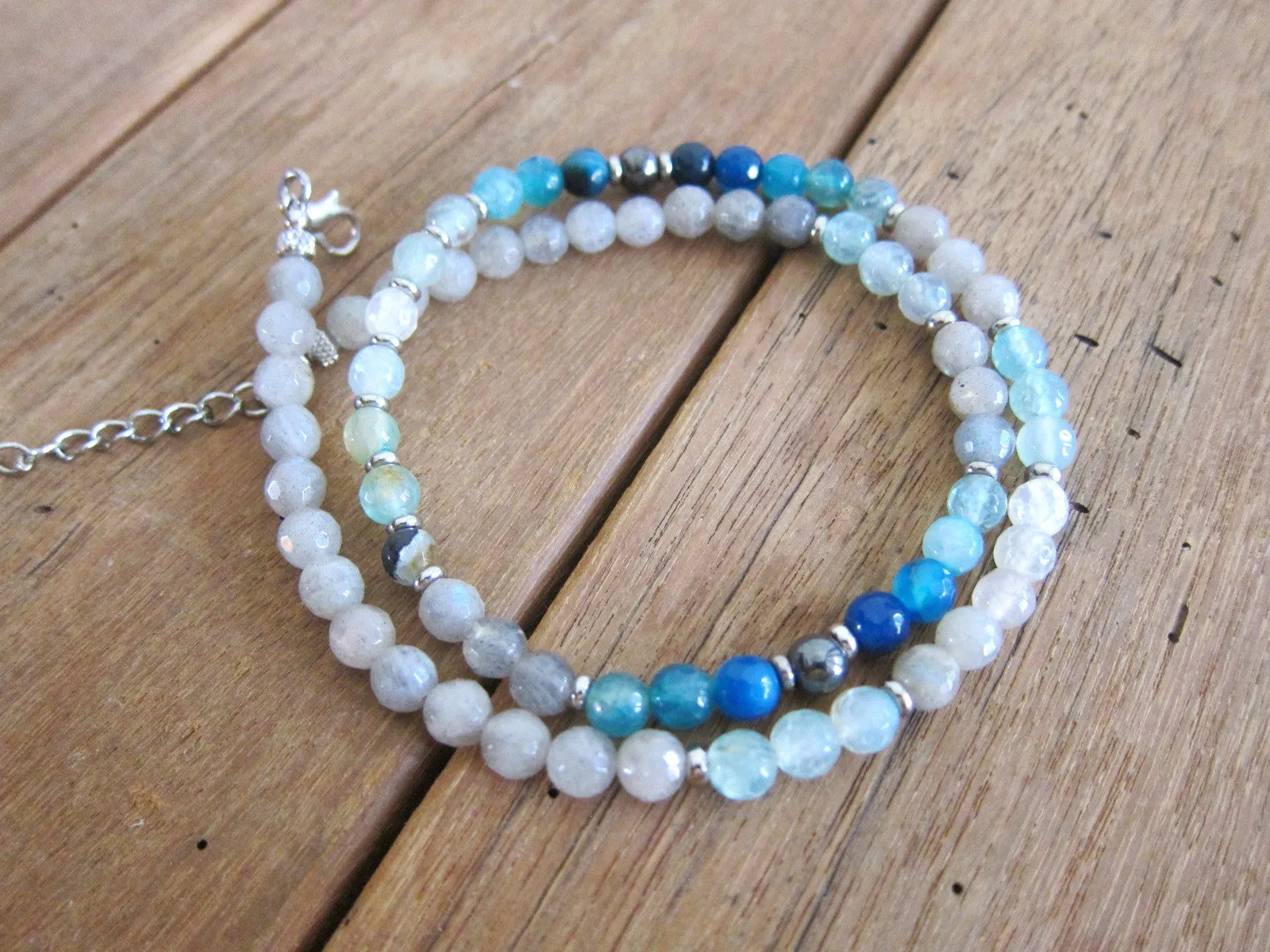 Rainbow Labradorite, Hematite, Blue Agate Luxurious Necklace - Calming, Confidence, Protection