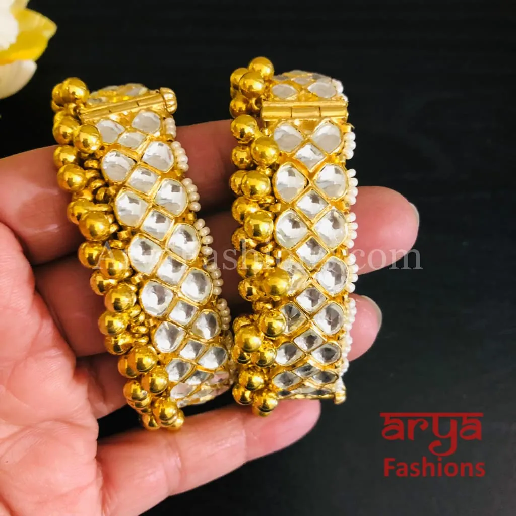 Rania Golden Beads Rajwadi Openable Kada Bridal Bangles