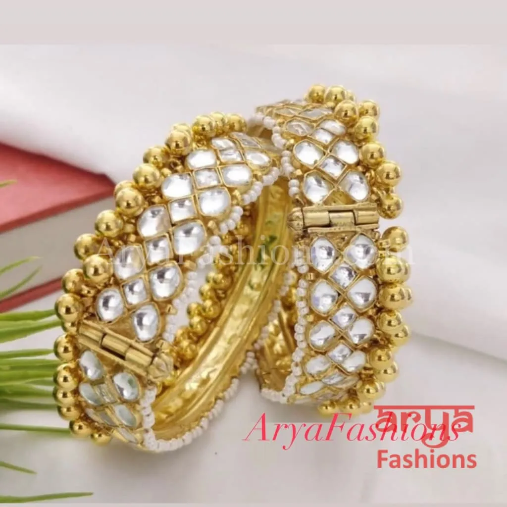 Rania Golden Beads Rajwadi Openable Kada Bridal Bangles