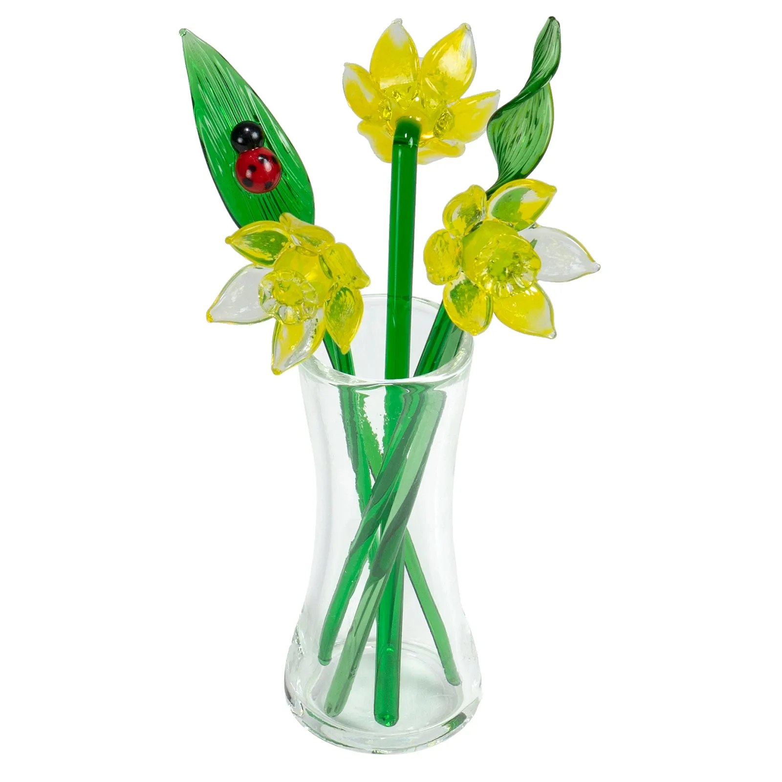 Red Co. Decorative Glass Lovely Flower Bouquet with Vase, Gift Boxed – Yellow Daffodils