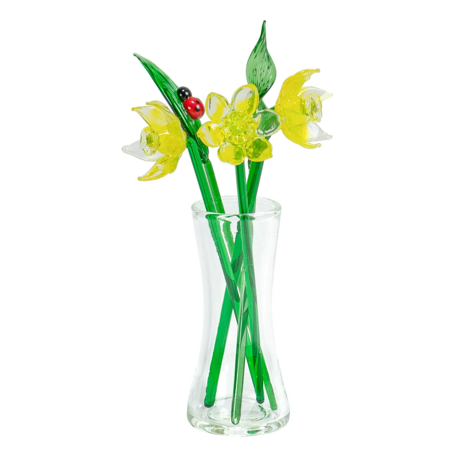 Red Co. Decorative Glass Lovely Flower Bouquet with Vase, Gift Boxed – Yellow Daffodils