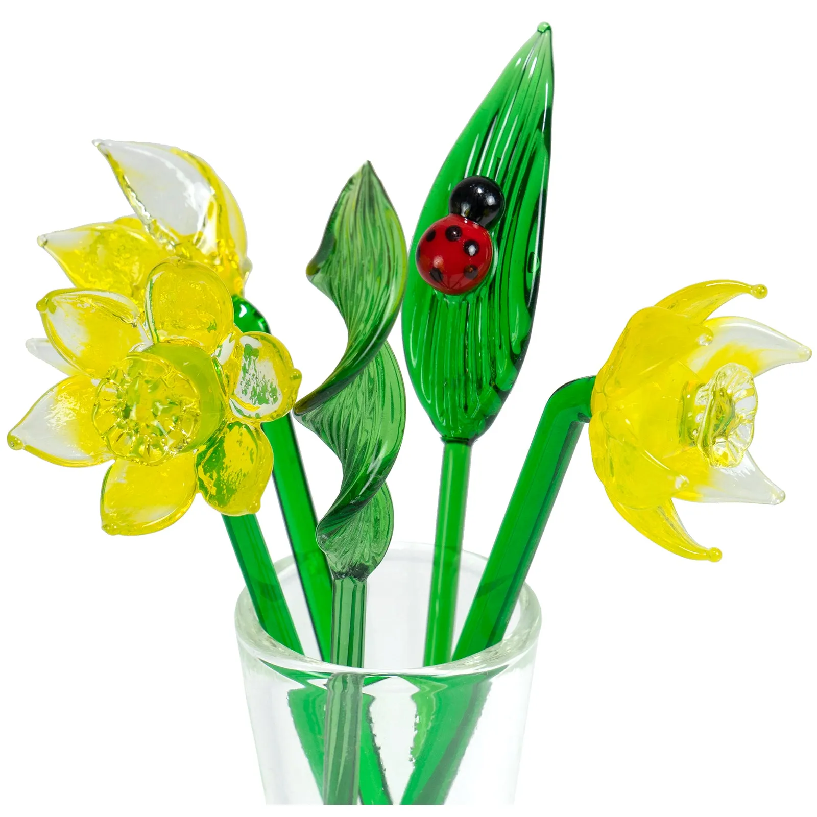 Red Co. Decorative Glass Lovely Flower Bouquet with Vase, Gift Boxed – Yellow Daffodils