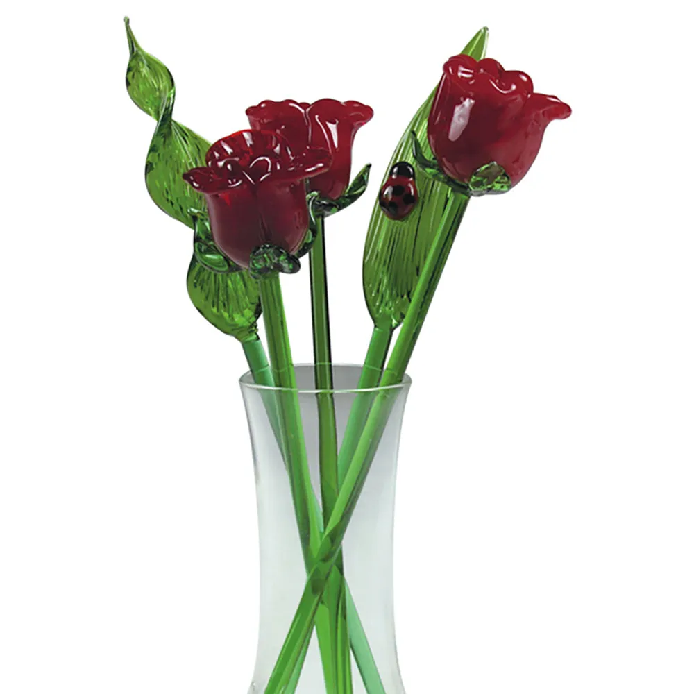 Red Co. Decorative Glass Lovely Flower Bouquet with Vase, Gift Boxed