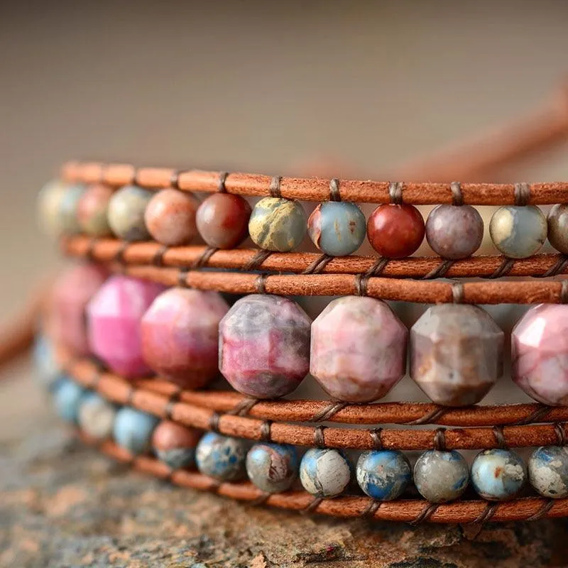 Rhodonite & Jasper Wrap Bracelet