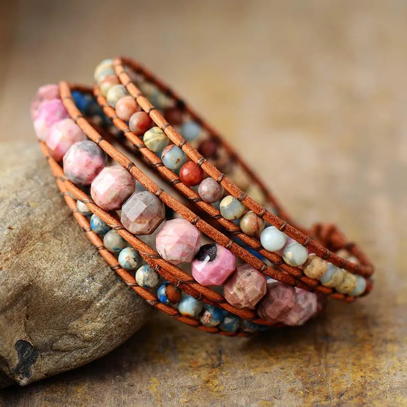 Rhodonite & Jasper Wrap Bracelet