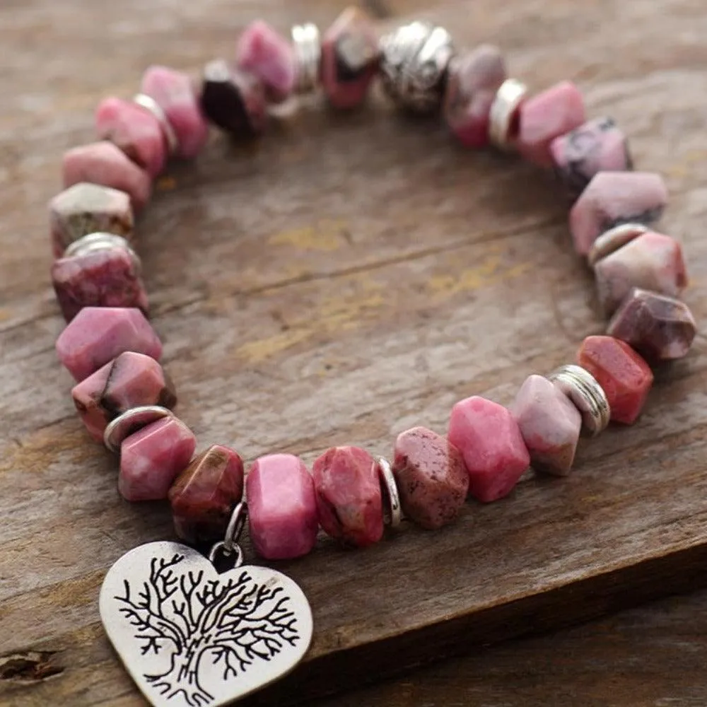 Rhodonite & Tree of Life Charm Stretchy Bracelet